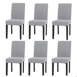 Lot de 6 chaises de salle a manger dossier haut en tissu velours côtele gris clair et bois pieds fonces 04_0007641