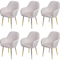 Lot de 6 chaises de salle à manger design rétro velours blanc crème pieds dorés 040007688