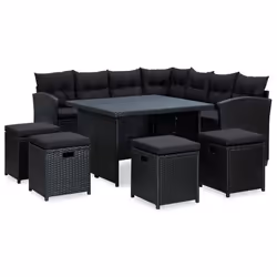 Salon de jardin meuble d exterieur ensemble de mobilier 6 pieces avec coussins resine tressee noir