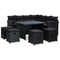 Salon de jardin meuble d exterieur ensemble de mobilier 6 pieces avec coussins resine tressee noir