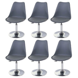 Lot de 6 chaises de salle a manger reglable en hauteur siege pivotant PVC et plastique gris fonce pietement metal chrome 04_000777
