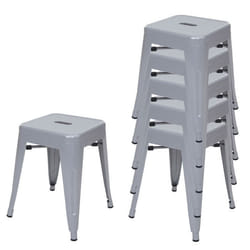 Tabouret - Design Industriel - Lot de 6 - Métal Gris - Empilable - 120 kg max