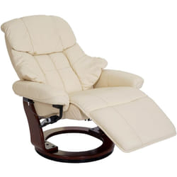Décoshop26 - Fauteuil tv relaxation pivotant avec accoudoirs larges en cuir véritable crème cadre aspect en bois noyer 040007814