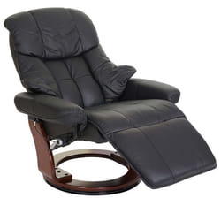Fauteuil TV de relaxation - MARQUE - Modèle - Cuir véritable noir - Pivotant 360° - Repose-pieds ajustable
