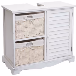 Ce meuble vasque impressionne par son aspect vieilli attrayant. Il possède une porte avec une étagère et deux paniers. Il off ...