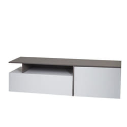 Meuble TV - Moderne - Bicolore - 2 Compartiments - MDF Aspect Béton - 161x40x45 cm
