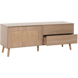 Décoshop26 - Meuble tv avec deux tiroirs et une porte 56 x 140 x 41 cm rotin et mdf aspect chêne 040007864