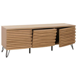 Meuble TV - Naturel - Bois de manguier - 2 portes - 4 compartiments - Design contemporain