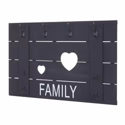 Porte-manteau mural - Family - Design vintage - 8 crochets - 60 x 90 cm - Gris foncé