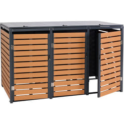 Abris poubelles 3 compartiments 119 x 205 x 84 cm wpc métal 109kg aspect teck 040008241