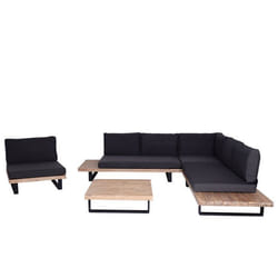 Salon de jardin avec fauteuil canape en bois d acacia aluminium marron clair revêtement gris fonce 04_0008297
