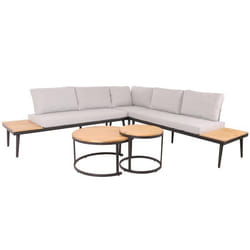 Salon de jardin - MARQUE - Ensemble 5 places - Bois dacacia - Coussins hydrofuges - Tables dappoint