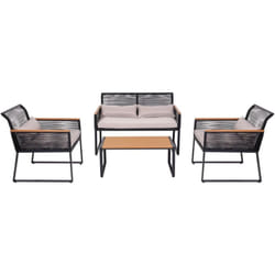 Décoshop26 - Salon de jardin canapé fauteuils et table inclus coussins revêtement en acier gris clair 040008309
