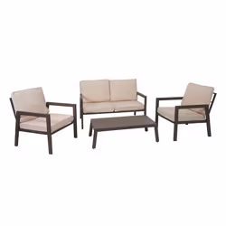 Salon de jardin - Non spécifié - Canapé et fauteuils - 4 sièges rembourrés - Coussins hydrofuges - Table incluse