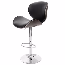 Tabouret de bar - Design rétro - PVC noir - Coque en bois courbé - Hauteur réglable - Pivote 360°