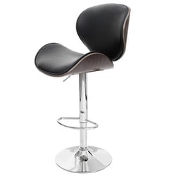 Tabouret de bar - Design rétro - PVC noir - Coque en bois courbé - Hauteur réglable - Pivote 360°