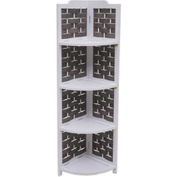 Décoshop26 - tagère d'angle avec 4 niveaux en bois de paulownia 110 cm treillis décoratif en polyéthylène blanc anthracite 040008638