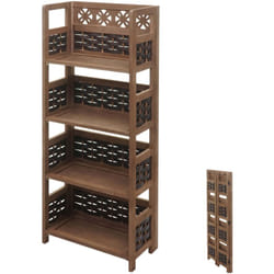 Décoshop26 - tagère sur pied pliable 4 niveaux cadre en bois tissage en polyrotin 110 cm marron foncé 040008646