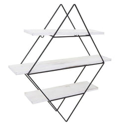Etagère murale suspendue - Design industriel - Bois blanc vieilli - 3 compartiments - 60 x 55 x 12 cm