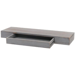 Etagère murale suspendue - Bois de Paulownia - 80x25x8 cm - Tiroir de rangement - Gris vieilli - Chic