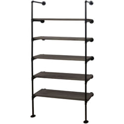 Étagère sur pied bibliothèque rangement design industriel en bois gris-marron et métal 165x80x28 cm 040008691