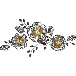 Décoshop26 - Décoration murale florale en métal noir et doré – Fleurs et feuilles DEC050050