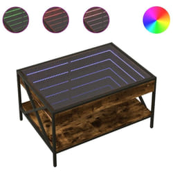 Table basse de salon avec étagère design moderne avec led 70 x 50 x 38 cm bois d'ingénierie marron verre et métal DEC037549