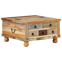 Table basse de salon style vintage industriel avec 5 tiroirs en bois de récupération coloré 70 x 70 x 38 cm DEC038242