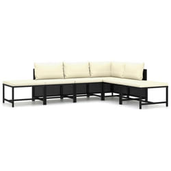 Salon de jardin meuble d exterieur ensemble de mobilier 6 pieces avec coussins resine tressee noir