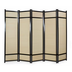 Décoshop26 - Paravent 5 panneaux pliable en bois noir et bambou 220 x175 cm PAR06063