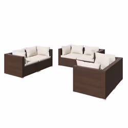 Salon de jardin meuble d exterieur ensemble de mobilier 6 pieces avec coussins resine tressee marron