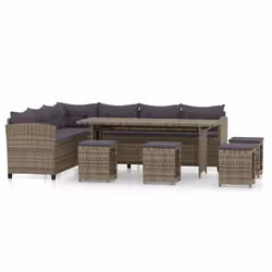 Salon de jardin meuble d exterieur ensemble de mobilier 6 pieces avec coussins resine tressee gris