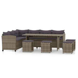 Salon de jardin meuble d exterieur ensemble de mobilier 6 pieces avec coussins resine tressee gris