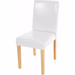 Chaise de salle à manger cuisine en synthétique blanc pieds en bois clair Coins et bords arrondis Dossier haut Normes sociale ...