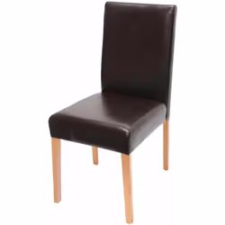 Chaise de salle à manger cuisine en cuir marron pieds en bois clair Coins et bords arrondis Dossier haut Normes sociales BSCI ...