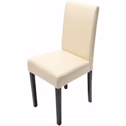 Chaise de salle à manger cuisine en cuir crème pieds en bois foncé Coins et bords arrondis Dossier haut Normes sociales BSCI  ...