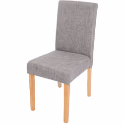 Chaise de salle à manger cuisine en tissu gris clair pieds en bois clair design moderne Coins et bords arrondis Dossier haut ...
