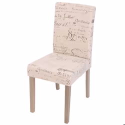 Chaise de salle à manger - Design moderne - Tissu crème - Motif lettres - Pieds en bois marron - 1 place