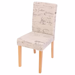 Chaise de salle à manger - Décoshop26 - Tissu crème - Motif lettres - Pieds en bois marron - Design moderne