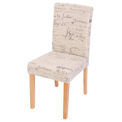Chaise de salle à manger - Décoshop26 - Tissu crème - Motif lettres - Pieds en bois marron - Design moderne