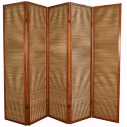 Paravent 5 panneaux en bois et bambou Encadrement en bois brun Charnières dans les deux directions pliables Dimensions: Haute ...