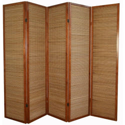 Décoshop26 - Paravent 5 panneaux marron en bois et bambou 220x175 cm PAR06068