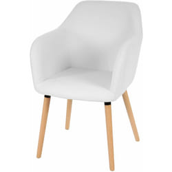 Chaise de salle à manger cuisine design rétro en synthétique blanc pieds bois clair 040002360