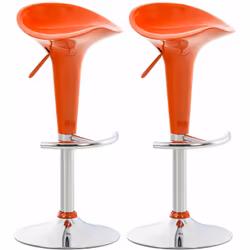 Lot de 2 tabourets de bar orange Surface de siège en plastique Très facile à nettoyer Cadre métal chromé Pivotant à 360 degré ...