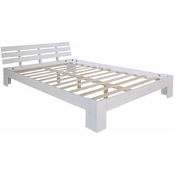 Lit double 2 personnes avec sommier à lattes en bois blanc 140x 200cm LIT06147
