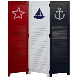 Décoshop26 - Paravent 3 panneaux thème marin rouge blanc et bleu 130x105 cm PAR06075