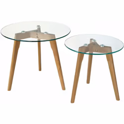 Set de deux tables d'appoint moderne et intemporel (2 pièces en 2 tailles) Plateaux en verre et pieds en bois de chêne Concep ...