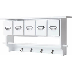 Porte manteau mural étagère de rangement vintage 5 tiroirs avec 4 crochets 32x65x13cm blanc 040000964