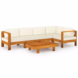 Salon de jardin meuble d exterieur ensemble de mobilier 6 pieces avec coussins blanc creme bois d acacia