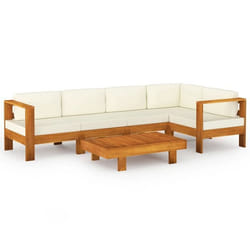 Salon de jardin meuble d exterieur ensemble de mobilier 6 pieces avec coussins blanc creme bois d acacia